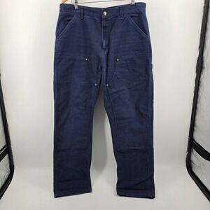 Carhartt WIP Men's Double Knee Pant Navy Blue Organic Cotton Canvas 34x32